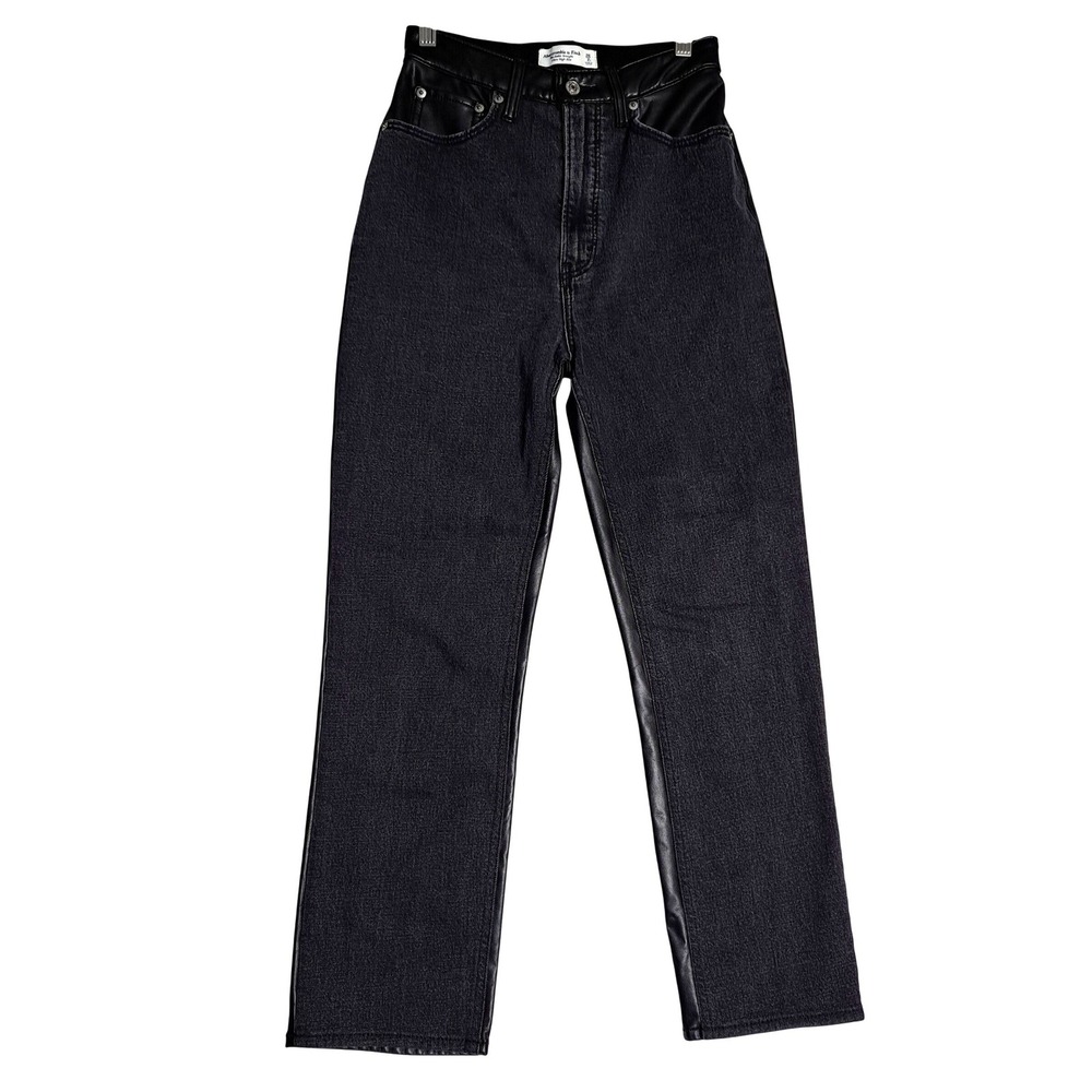 Abercrombie & Fitch Straight Leg Jeans Women 2 Black Faux‎ Leather High Rise